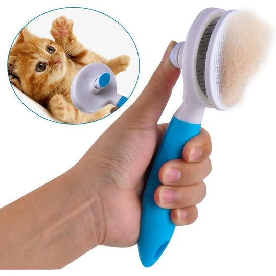 Efficient dog / cat grooming brush, longhair dog and cat detangling comb with knotted hair cleaning button for medium and long haired pets