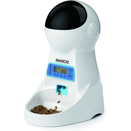 3L automatic food dispenser for cats and dogs, Food feeder 4 meals a day with voice reminder Works with plug or batteries