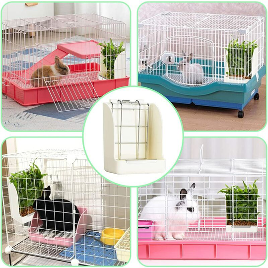 FVO - Rabbits Hay Feeder, Small Animal Food Dispensers, Suitable for Chinchilla/Guinea Pig/Rabbits/Hamster, Metal & Plastic Grid - Small Animal Bowls