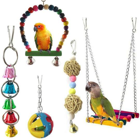 5pcs Bird Toy Parrot Toys Hanging Bell Pet Bird Cage Hammock Swing Toy Hanging Toy Thsinde