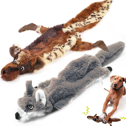 2 Pack Plush Sound Toys, Dog Toys, Durable Pleated Chew Toys for Medium Large Dogs, Wolf and Raccoon Pattern
