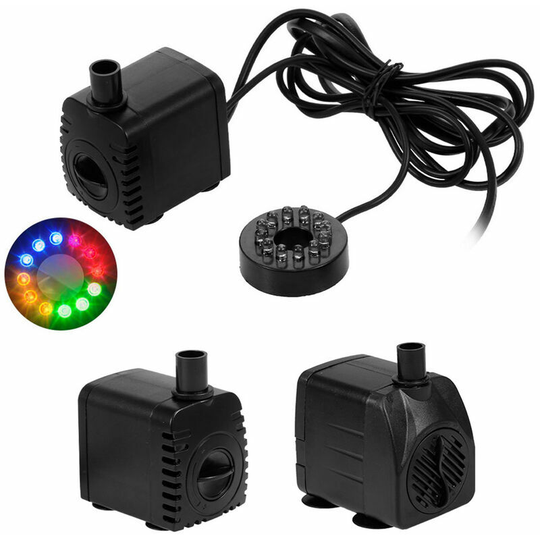 Submersible Water Pump with 12 led Lights 10W Ultra Quiet IP68 Waterproof for Aquarium Fountain, 10W eu Plug