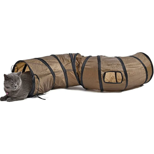 Large diameter cat tunnel road 30 cm with two holes, foldable toy ideal for the pleasure of hiding big cat D30 * 130 cm brown