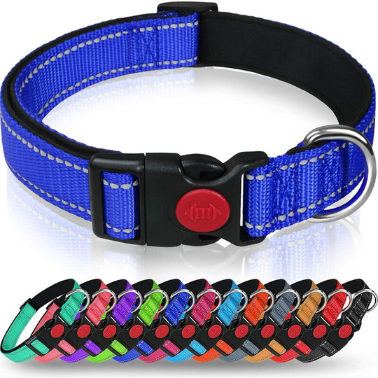 Dog Collar, Classic Adjustable Reflective Nylon Collar with Soft Breathable Mesh Padded for Small Dogs, m, Dark Blue