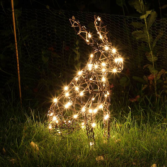 Noma - Solar Brown Wicker Sitting Rabbit led Light Garden Ornament 50cm Mains