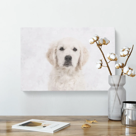 Golden Retriever Puppy Painting - Wrapped Canvas Graphic Art