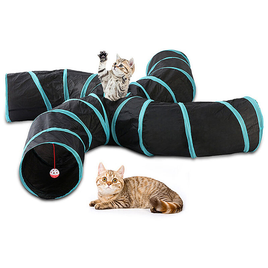 Cat Tunnel 4 Way Pet Play Tunnel Collapsible Tunnel Toy for Cats Dogs Rabbits Pets, blue-4 Way Tunnel(S shape) - blue-4 Way Tunnel(S shape)