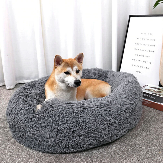 50CM Round Faux Fur Fluffy Shaggy Sheepskin Pet Bed, Dark Grey - Livingandhome