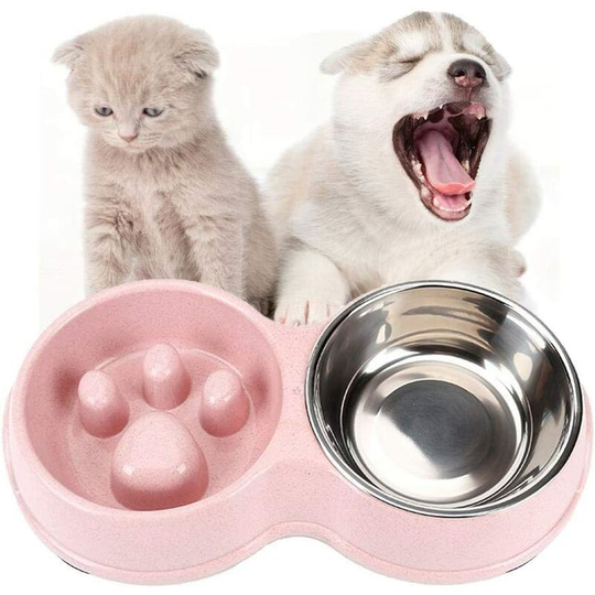 2 in 1 Anti Glutton Bowl for Dog Cat, Slow Feeding Bowl Interactive Non-Slip Pet Bowl Pink