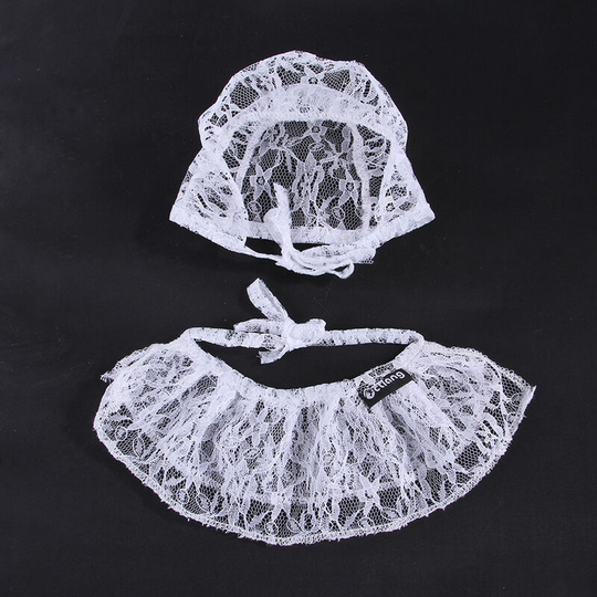 Pet white yarn lace scarf hat set beautiful white yarn mouth water towel pet lace hat neck circumference 17 * 42cm