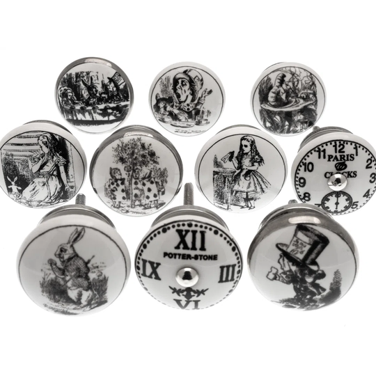 Ceramic Door Knobs In A Set Of 10 Exclusive Alice In Wonderland Designs