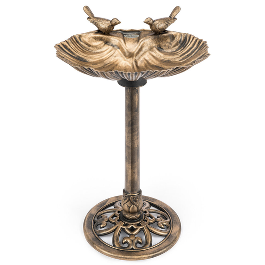 (Bronze) Garden Bird Bath Clam Shell Birdbath With Rustic Metal Effect H81cm Christow