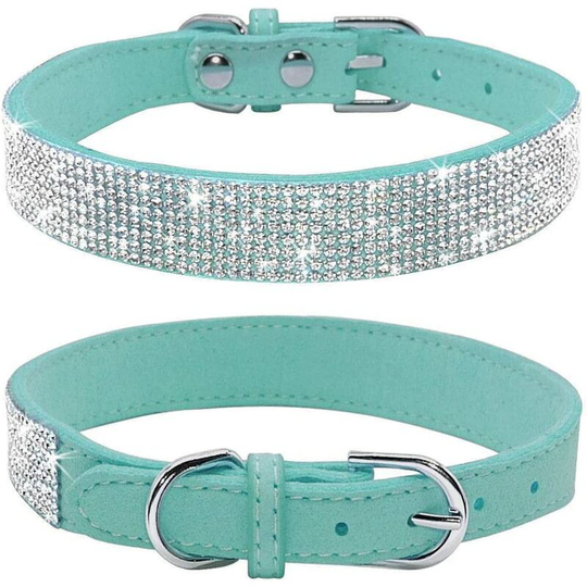 Rhinestone Dog Collar, Cute Dazzling Sparkling Soft Suede Leather Dog Cat Rhinestone Collar Crystal Diamond Pet Dog Puppy Collar(Blue,XS)