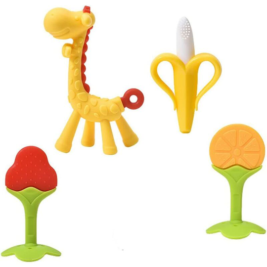 4 Piece Teethers, Teething Rings, Refrigerants Silicone Baby Teether, Baby Teether Toy for Relieving Baby Tooth Pain