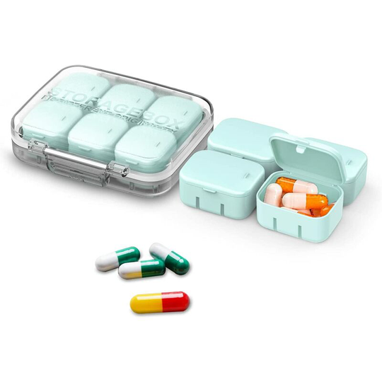 Bearsu - Waterproof Pill Box Organizer, Travel Daily Medication Carry Case for Pills, Vitamins, Fish Oil(Two collocations )