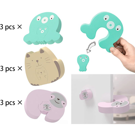 Sun Flowergb - 9 Pack Baby Cartoon Finger Anti-Pinch Easy Storage Door Waterproofing Doors Extra Soft Thick Foam Door Stopper, Child Safety Finger