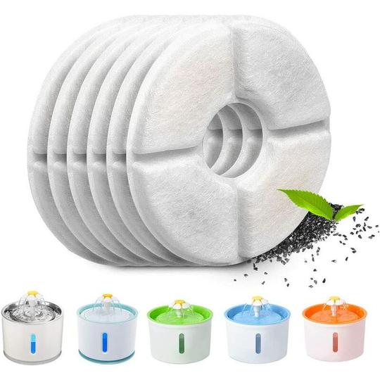 Set of 6 automatic filters for cat fountain, with resin and activated carbon, replacement water filter for cats & dogs (round)