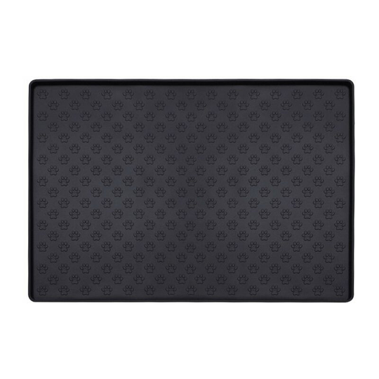 Dog Bowl Mat, fda Compliant Silicone Cat Feeding Mat, Waterproof and Non-Slip, Black Paw Pattern, 60 x 40 cm