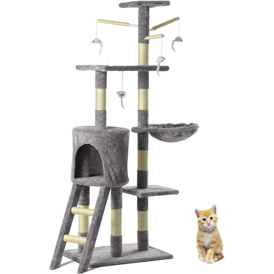 Multi Level Cat Tree Tower | Cat Scratching Post Cat Tree Tower with Sisal, Grey