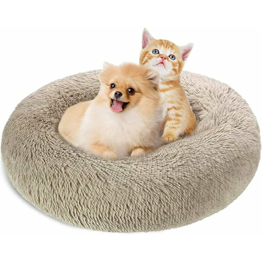 Bearsu - Cat Dogs Bed Bed Baskets 60cm Round, Washable and Warm Pet Donut Cushion Super Soft and Comfortable for Small Dogs and Cats - Light Brown