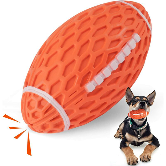 Qersta - Interactive Dog Toys for Aggressive Chewers Durable Chew Toys Rugby Ball for Dogs Rubber Ball with Squeaker for Fetch Play and Outdoor Play