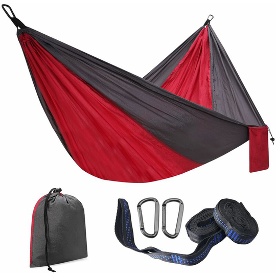 Sun Flowergb - Grayish red outdoor hammock with fastening strap, carabiner and storage bag, Parachute fabric, Portable hammock, Hammock bed, camping