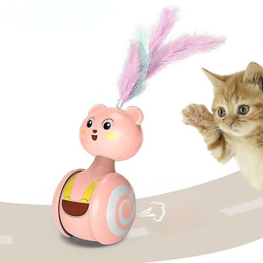 Feathers Tumbler Slippage Swing Funny Cats Toy Playable Bite-Resistant Cat Catch Ball Pet Toy Cartoon Chick Bear Toy,Style A-Pink,THSINDE