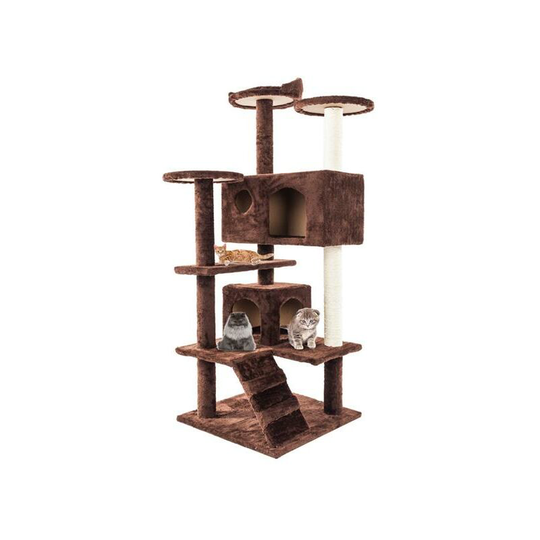132cm Large Cat Tree Kitten Activity Tower Cat Play Tower with Sisal Scratching Posts/Perches/Condo/Ladder, Brown