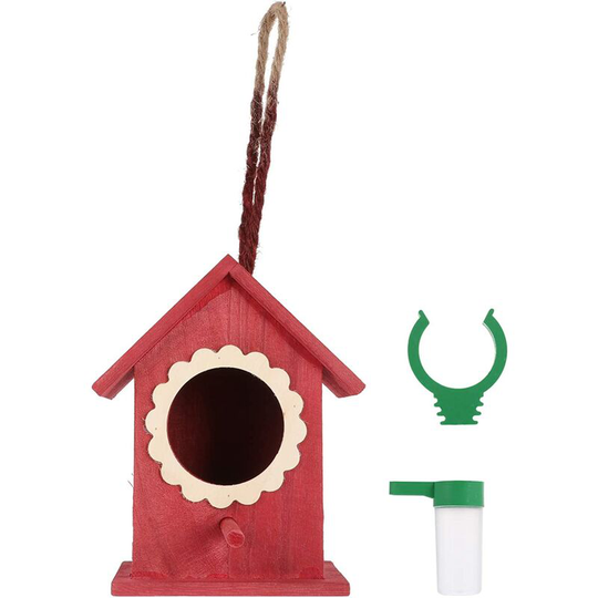 Wooden outdoor pendant bird house outdoor garden bird nest birdcage bird feeder watering box for small birds garden decoration red