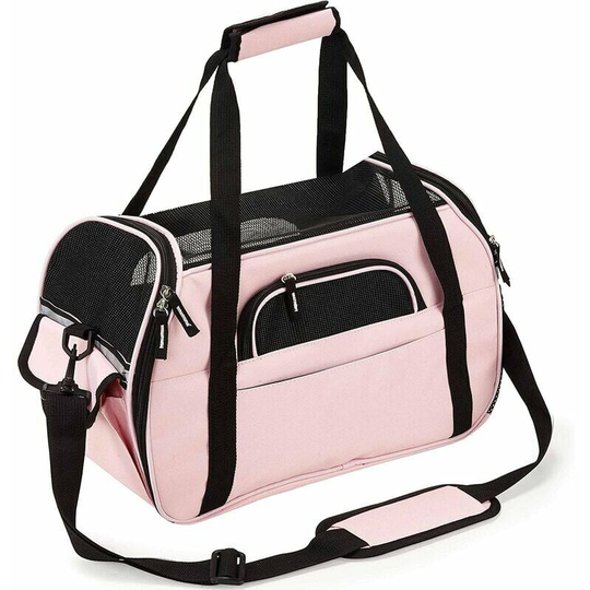 Qersta - Cat Carrier Bag, Detachable Washable Foldable Shoulder Handbag for Cat Kitten Small Dog Rabbit Pet Airplane Approved (48 * 25 * 34CM) Pink