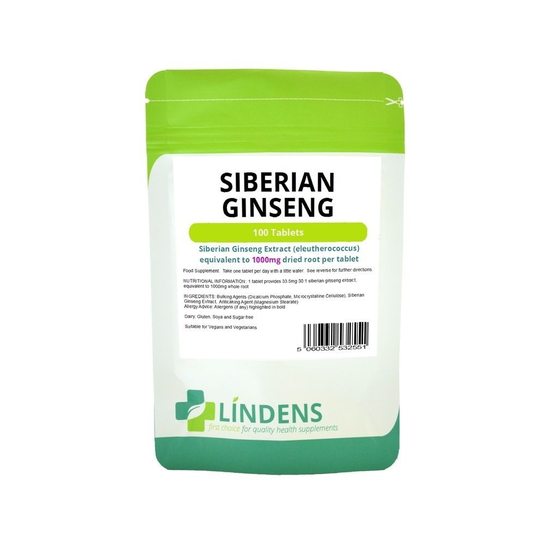 (1 Pack - 100 Tablets) Lindens Siberian Ginseng Root Extract 1000mg 100 Tablets Eleutherococcus Strong