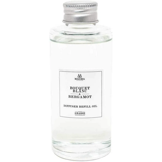 Magma London - Luxury Reed Essential Oil Diffuser Refill - Grasse Collection - 100Ml - Bouquet Blanc And Bergamot Scent