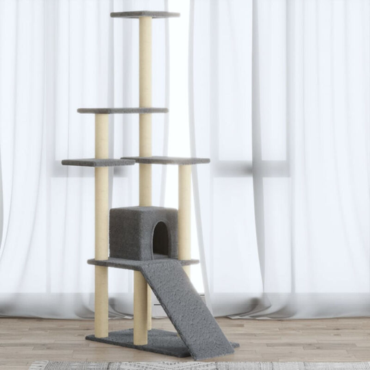 Cat Tree with Sisal Scratching Posts Light Grey 155 cm