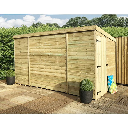 14 x 8 Windowless Pressure Treated Tongue And Groove Pent Shed With Side Door