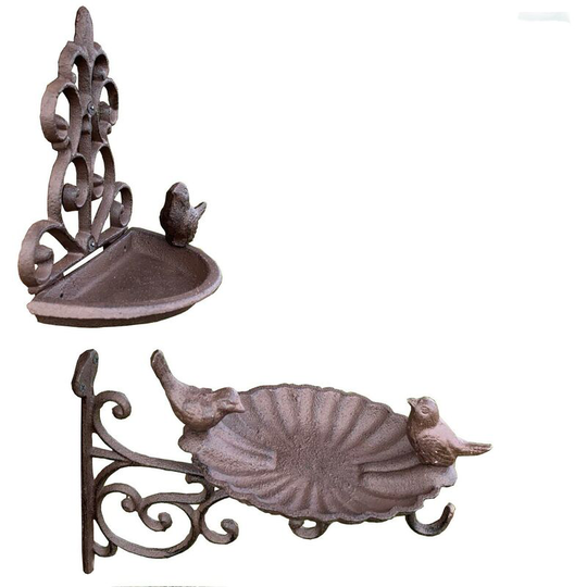 Conwy & Venus Cast Iron Wall Mounted Bird Feeder Bath (Set of 2)