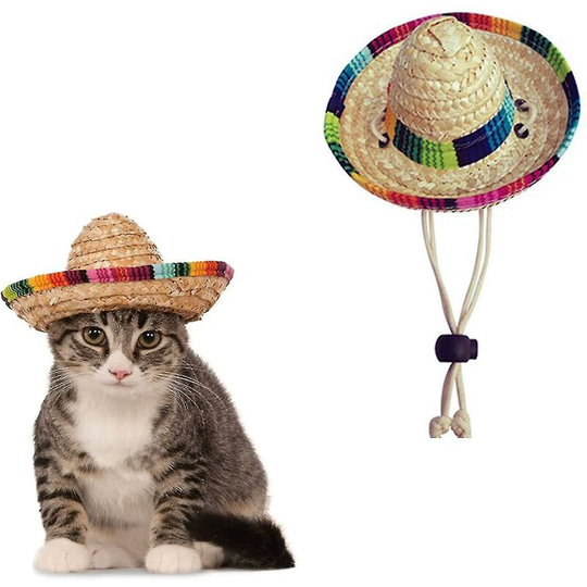 Deckon - Pet Straw Hat Funny Mexican Sombrero Cap Party Decorations For Birthday For Small Pets Puppy Cat (1 Piece,beige)