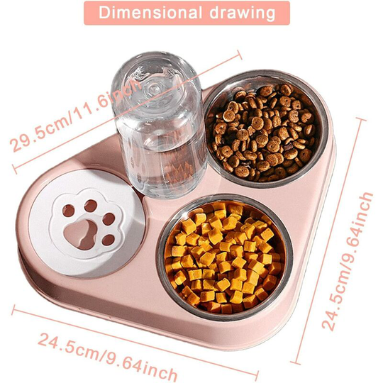 Aougo - Automatic Cat Food Dispenser, Three in One Cat Bowl, Automatic Cat/Dog Feeding Bowls, Cat Flat Bowls Set of Food and Water Bowls Served with