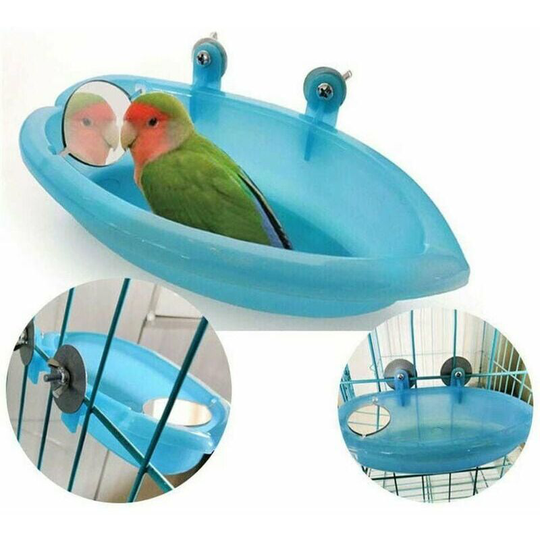 Bird Bath Bowl Basin Hanging Birdbath Toy Pet Parrot Budgie Budgie Parakeet Cockatiel Cage Shower Feeding Feeder with Mirror