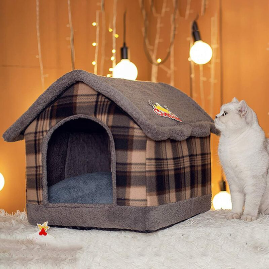 Dog Basket Plush Cat Bed Pet House Warm Comfortable Winter Dog Tent (Grey)