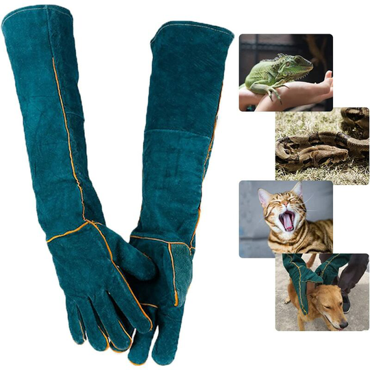 Bearsu - Anti-bite Animal Handling Gloves, Safety Leather Work Gloves for Bathing, Grooming, Handling Dogs, Cats, Birds, Snakes, Lizards, Reptiles
