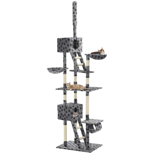 Hommoo - Cat Tree with Sisal Scratching Posts 230-260 cm Grey Paw Prints VD07080