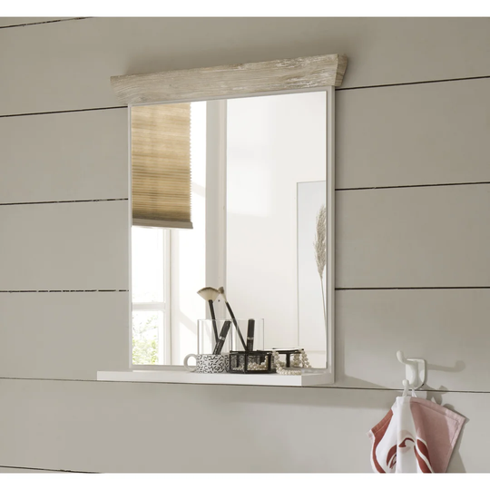 Theres Wood Framed Wall Mounted Bathroom Mirror in White