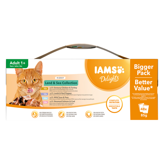 IAMS Delights Adult - Land & Sea Collection Mega Pack 48 x 85g - Land & Sea Collection in Gravy
