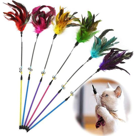1 Pcs Cat Feather Toys,Cat Toys with Feathers and Cat Wand Feather Toy,Rainbow Wand and Spring Wand Random Colors
