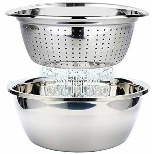 Devenirriche - Stainless steel strainer and mixing bowl set Colander Kitchen strainer Noodle strainer Rice wash bowl Salad strainer Bowl set