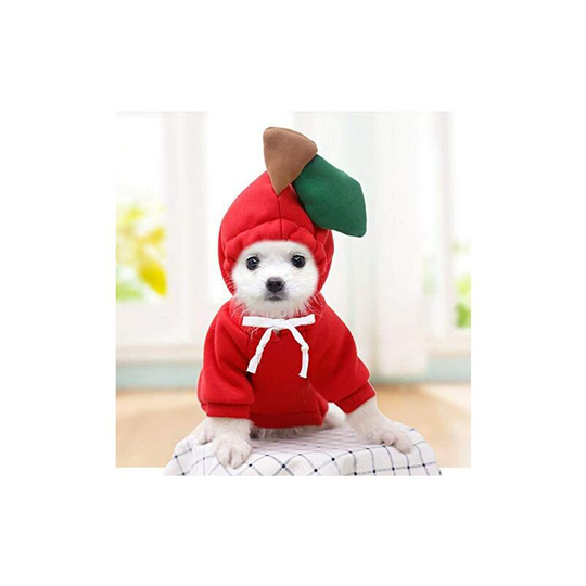 Pet Clothes Autumn / Winter Puppy Dog Cat Plus Fleece Hoodie Pet Supplies Apple Red Sweatshirt l (about 11kg)