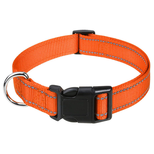 Dog Collar, Classic Adjustable Reflective Nylon Collar Suitable for Medium Dogs, Orange, 2.5cm Width