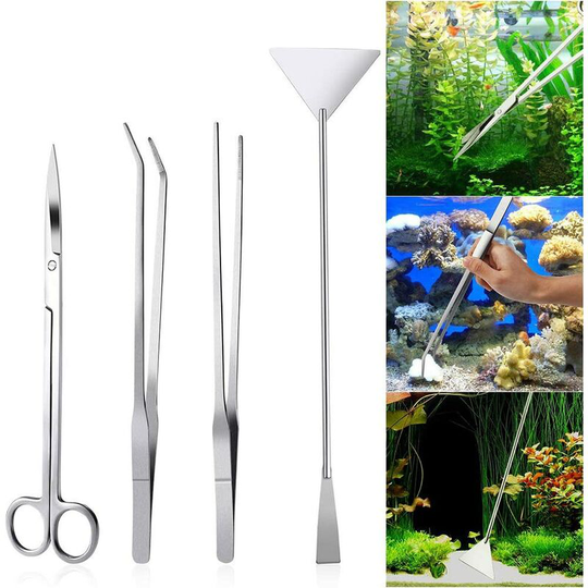 Readcly - 4 Pieces Stainless Steel Aquarium Tools Kit, Pliers, Scissors, Spatula for Aquatic Plants Accessories Aquarium Tool Set Aquascaping Tool