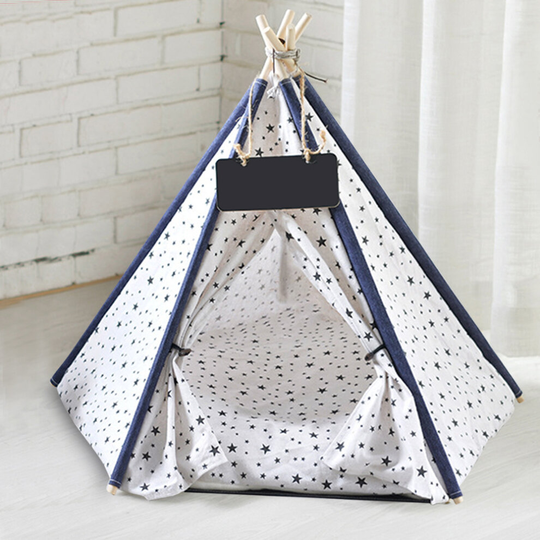 (Blue Star) Large Pet Teepee Bed Cat/Kitten/Dog/Puppy Play Tent Foldable House Cushion Mat