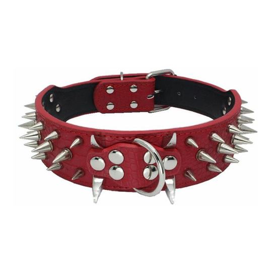 2" Wide Studded Leather Dog Collar Adjustable For Medium To Large Dogs Red Black Spike xs